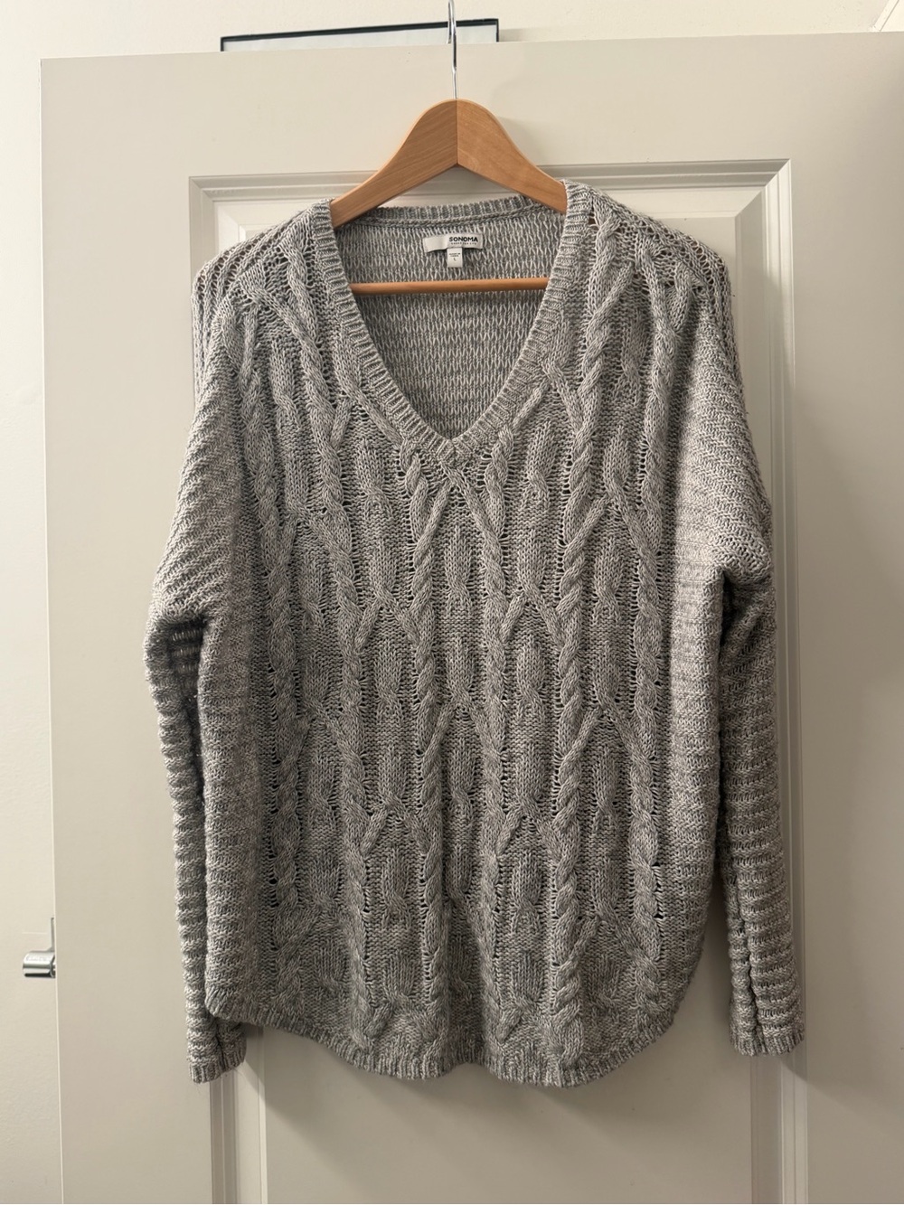 Sonoma Gray Cable Knit V-Neck Sweater